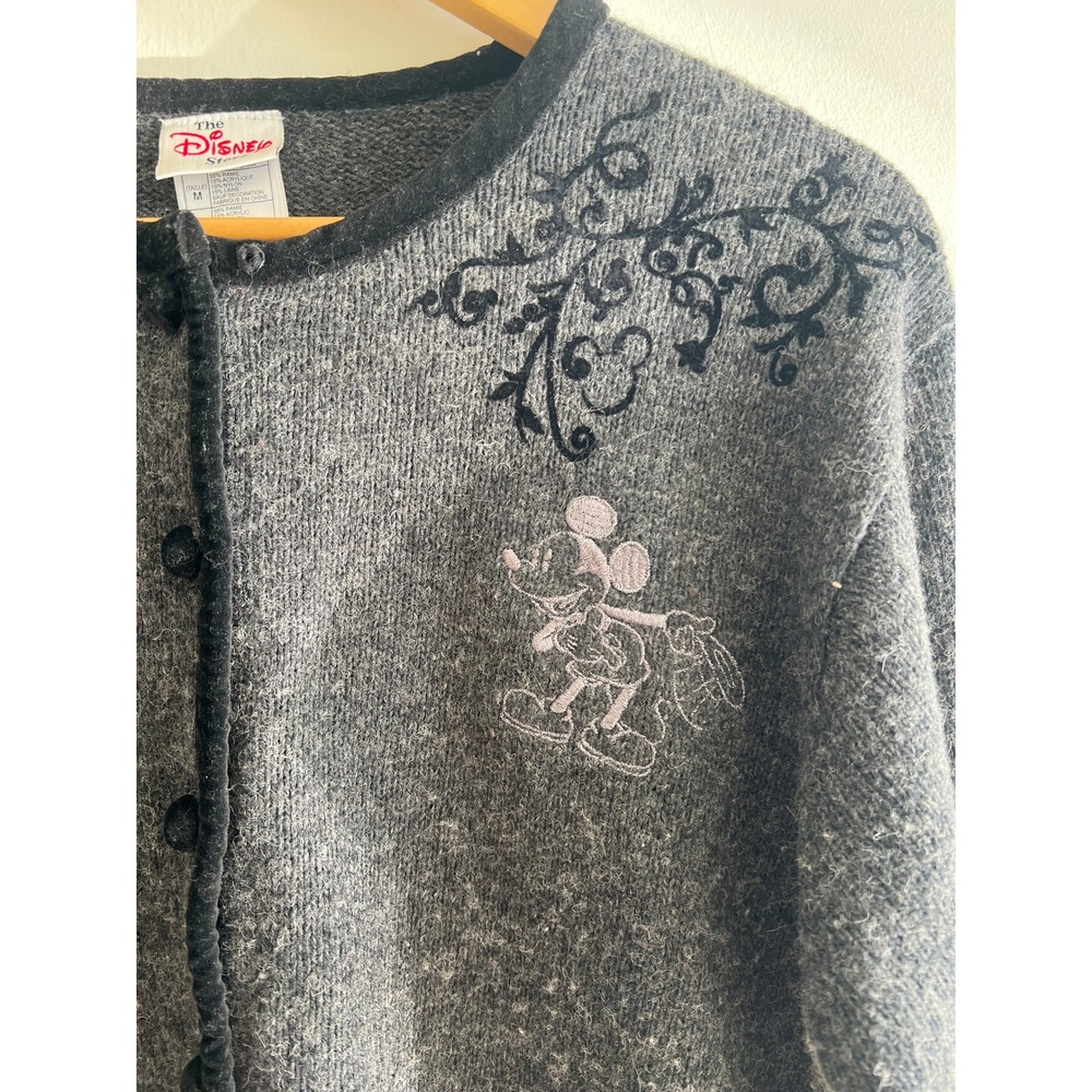 Vintage Disney Store Cardigan Womens M Grey Mickey Mouse‎ Wool Blend Embroidered - Picture 6 of 9